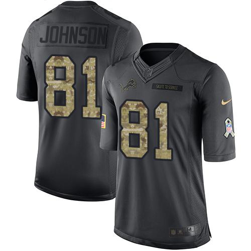 Nike Lions #81 Calvin Johnson Black Men's Stitched NFL Limited 2016 Salute To Service Jersey